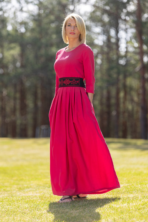 Dress "Līga" dark pink complete with belt