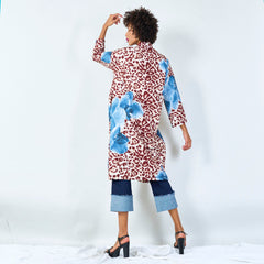 Oversized animal print coat with floral accents