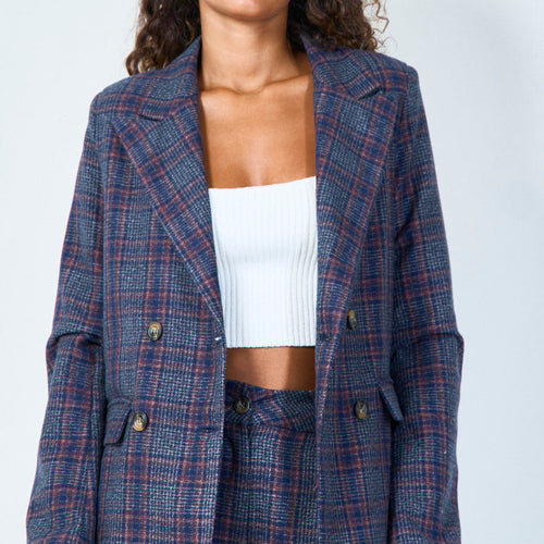 Double-breasted plaid blazer