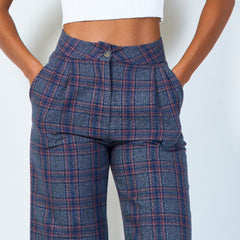 High-waisted plaid wide-leg trousers