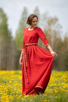 Kleita "Līga" magoņu sarkana komplektā ar jostu