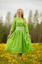 Dress "Līga" birch bud color complete with belt