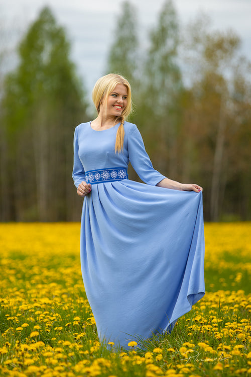 Dress "Līga" sky blue complete with belt